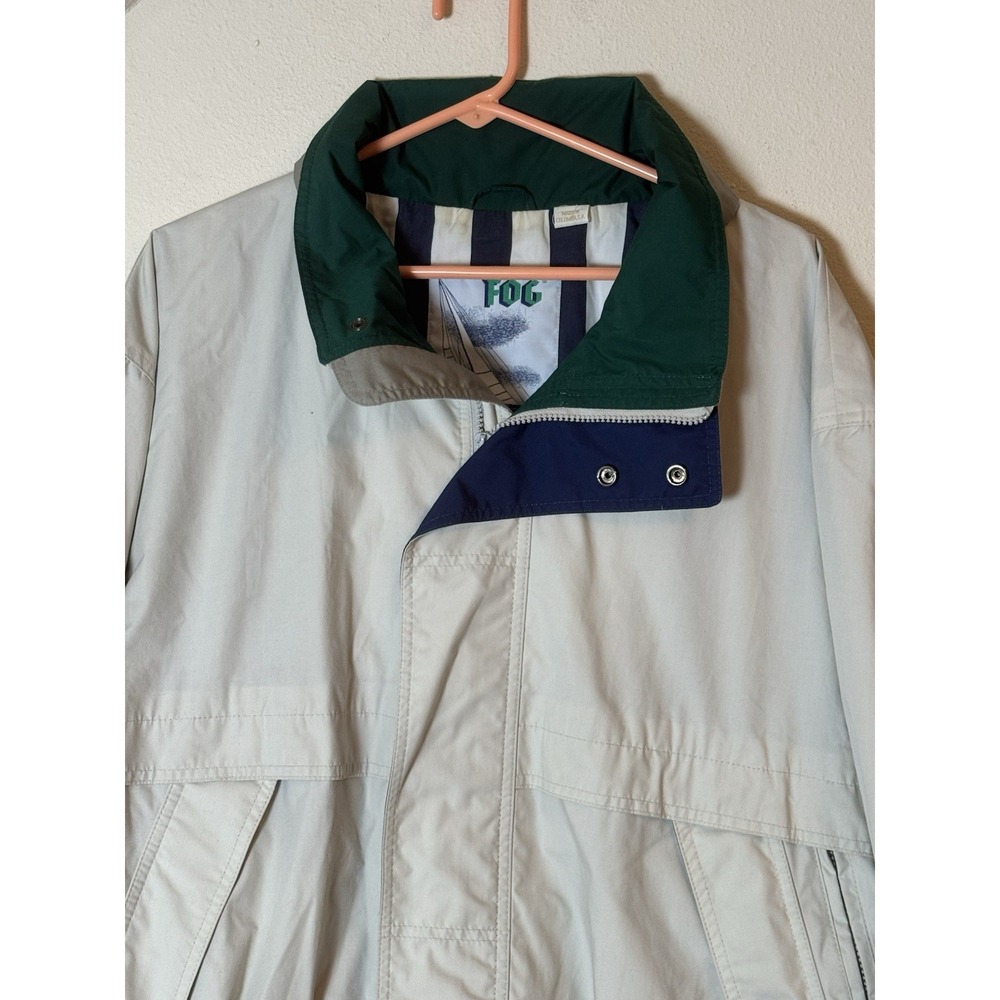 Vintage London Fog Sailing Logo Jacket Men's XL Beige Striped Lined Windbreaker